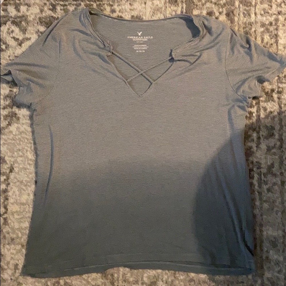 Blue and white striped T-shirt